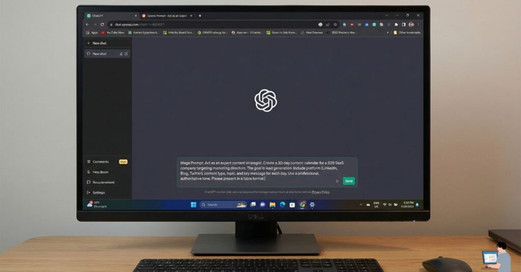 ChatGPT prompt setup for social media content calendar.