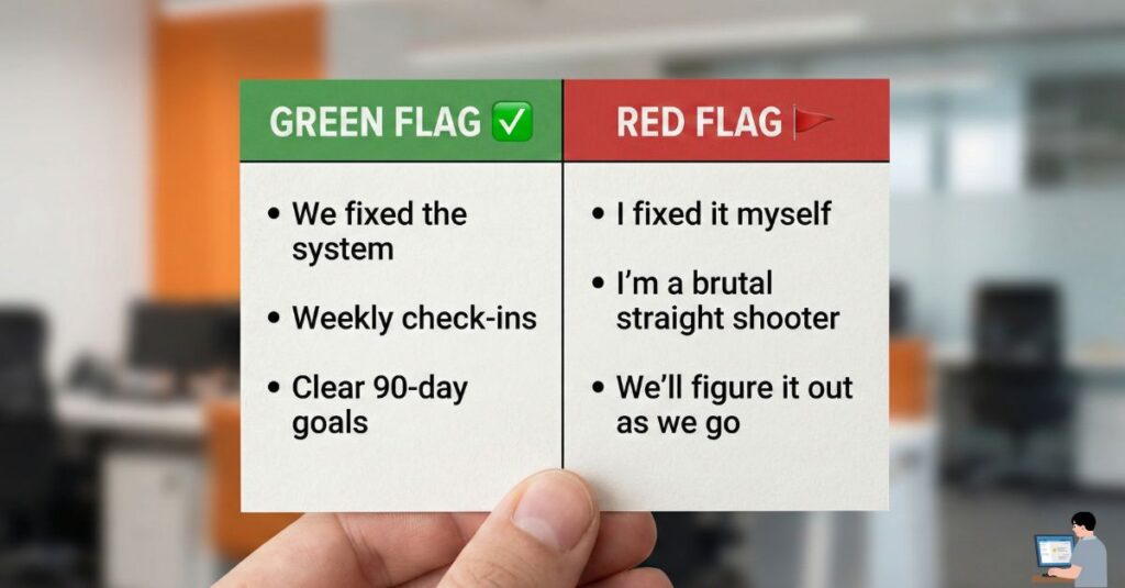 Checklist graphic showing "Green Flags vs. Red Flags" for quick reference.