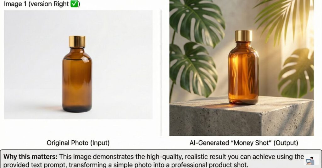 The result of the prompt: The bottle sitting on the concrete podium with realistic shadows